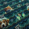 Stoff Baumwolle French Terry Hunde Katzen Feen grün blau braun