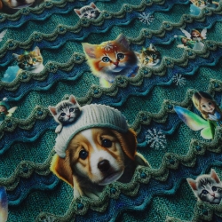 Stoff Baumwolle French Terry Hunde Katzen Feen grün blau braun