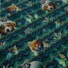 Stoff Baumwolle French Terry Hunde Katzen Feen grün blau braun