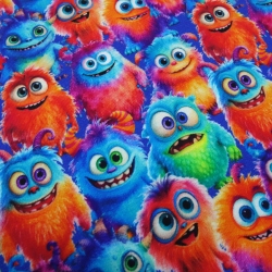 Stoff Baumwolle French Terry Monster blau orange rot grün bunt