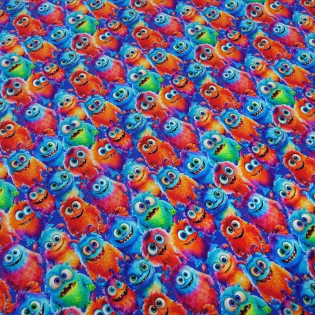 Stoff Baumwolle French Terry Monster blau orange rot grün bunt