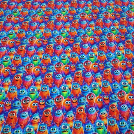 Stoff Baumwolle French Terry Monster blau orange rot grün bunt