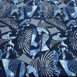 Stoff Baumwolle Jersey abstrakt Patchwork Dynamic jeans blau