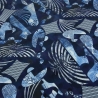 Stoff Baumwolle Jersey abstrakt Patchwork Dynamic jeans blau