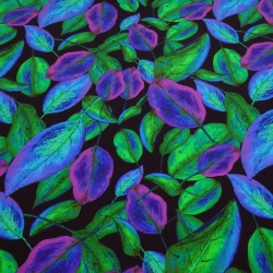 Stoff Viskose Jersey mit Blätter Herbst Design schwarz grün blau