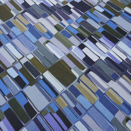 Stoff Baumwoll Jersey grafisch geometrisch jeansblau flieder lila