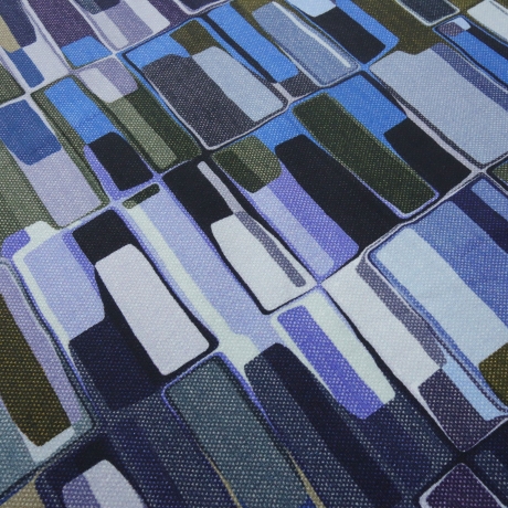 Stoff Baumwoll Jersey grafisch geometrisch jeansblau flieder lila