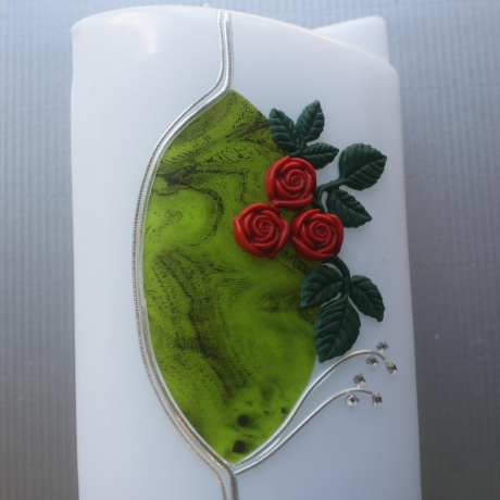 3007 Geburtstagskerze grün mit roten Rosen