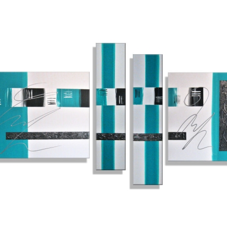 MK1 Art Bild Leinwand Abstrakt Kunst Malerei Acrylbild Türkis
