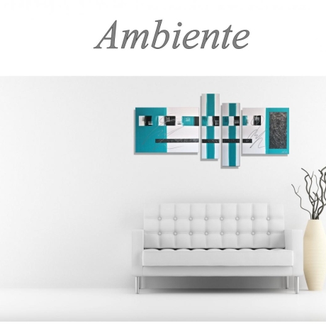 MK1 Art Bild Leinwand Abstrakt Kunst Malerei Acrylbild Türkis