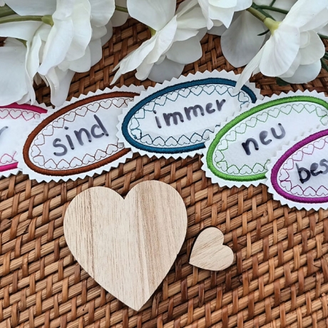 Beschreibbare Aufkleber Herz 12x Stickdatei einzeln und mehrfach