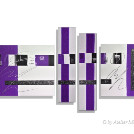 MK1 Art Bild Leinwand Abstrakt Kunst Malerei Acrylbild lila weiß