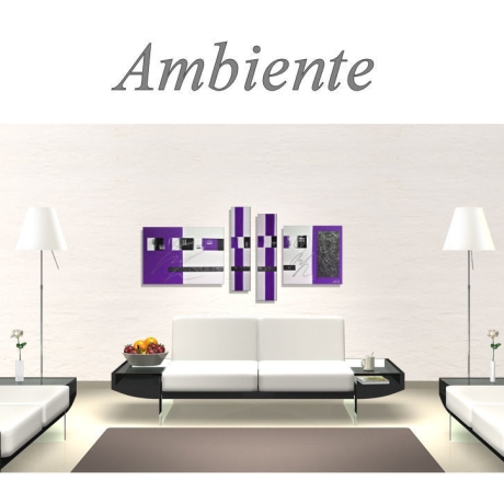 MK1 Art Bild Leinwand Abstrakt Kunst Malerei Acrylbild lila weiß