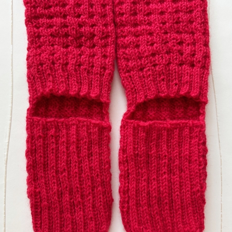Yogasocken Fußwärmer Rot in Waffelmuster gestrickt Größe 36-41
