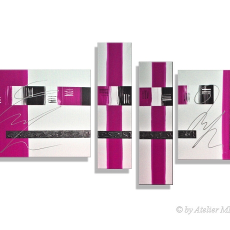 MK1 Art Bild Leinwand Abstrakt Kunst Malerei Acrylbild pink weiß