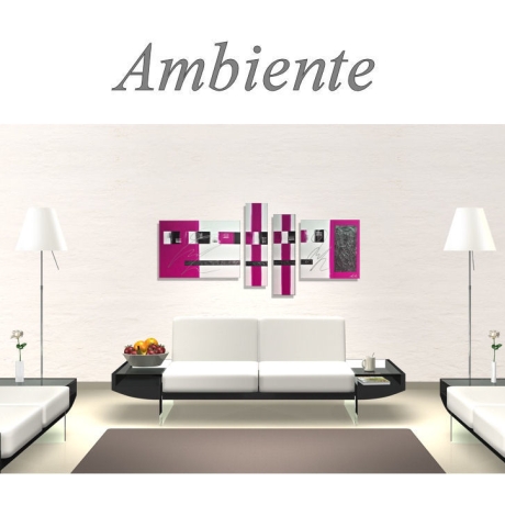 MK1 Art Bild Leinwand Abstrakt Kunst Malerei Acrylbild pink weiß