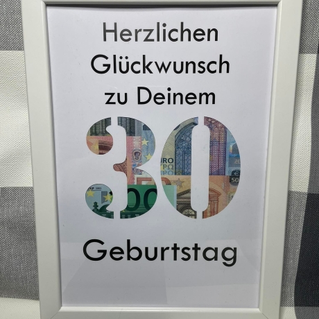 Geldgeschenk Bilderrahmen 30. Geburtstag personalisierbar DIN A4