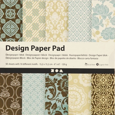 Bastel-Papier Papier Hellgrün braun 15x15 cm 50 Bl.10 Motive 120g