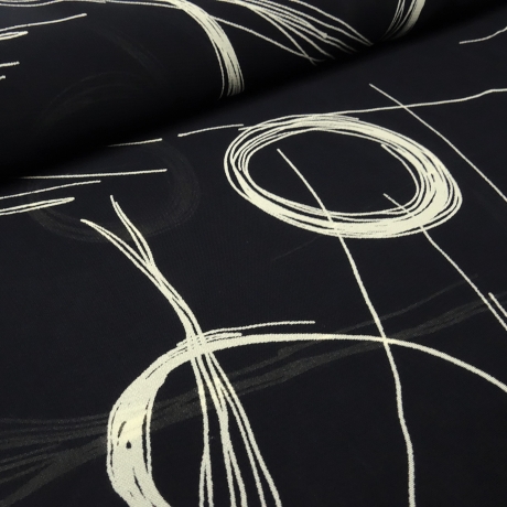Stoff Viskose Chiffon Georgette abstrakt Kreise schwarz vanille