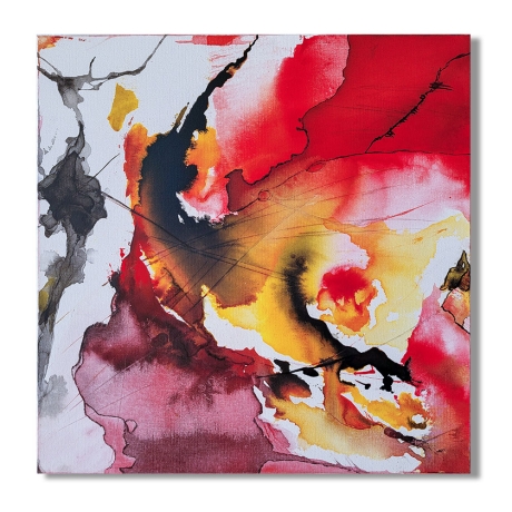 Abstrakt Acrylbild Contemporary Art rot schwarz weiß gelb