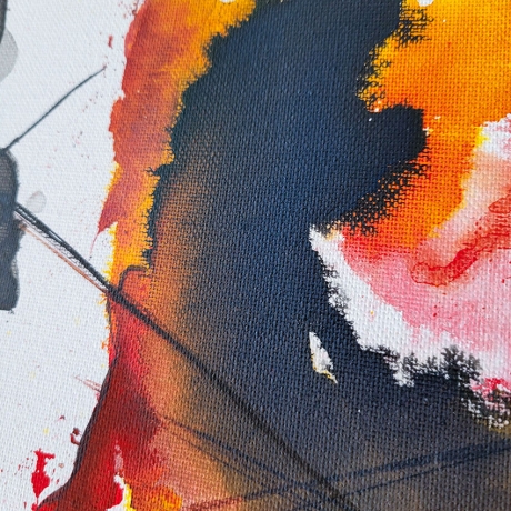 Abstrakt Acrylbild Contemporary Art rot schwarz weiß gelb