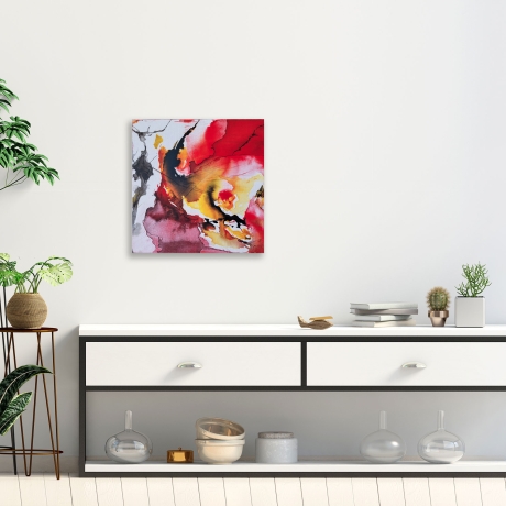 Abstrakt Acrylbild Contemporary Art rot schwarz weiß gelb