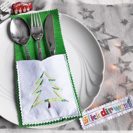 8x Stickdatei Bestecktasche Tanne ab 10x10cm stickdirwas