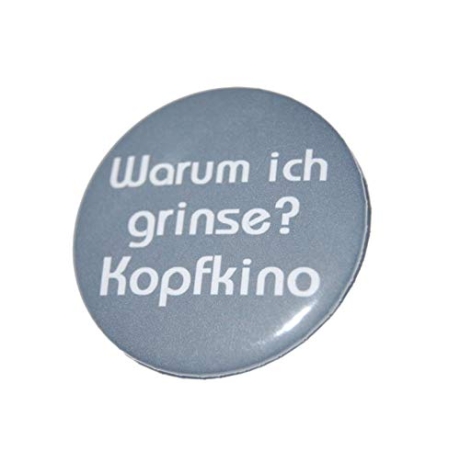 Button 25 mm mit Anstecknadel Spruch Kopfkino