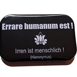 Button Rechteckig groß Spruch Latein Redewendung Errare humanum