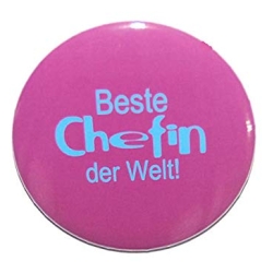 Button 50 mm mit Anstecknadel Spruch Beste Chefin der Welt