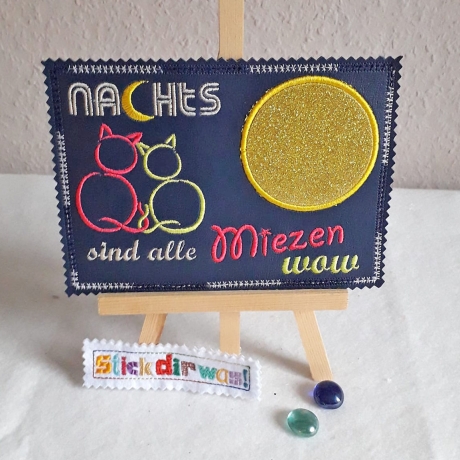 4x Stickdatei Miezen Mugrug plus Einzeltext 13x18 bis 15x25cm