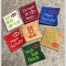 Liebe in Dialekt ITH Mini Schokohülle 10x witzige Stickdatei