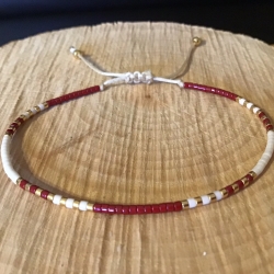 Gold/dunkelrot/weißes Miyuki-Delica Glasperlen-Armband anpassbar Gold/dunkelrot/weißes Miyuki-Delica Glasperlen-Armband anpassbar