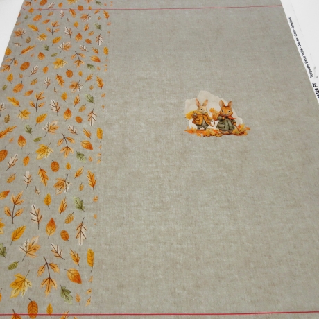 Stoff Baumwolle French Terry Panel 78x140cm Herbst Hasen Fuchs