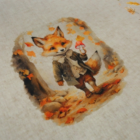 Stoff Baumwolle French Terry Panel 78x140cm Herbst Hasen Fuchs