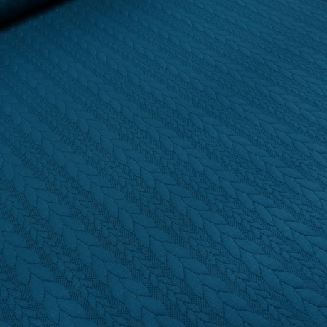 Stoff Zopfstrick Jacquard Zopfmuster Jersey uni petrol