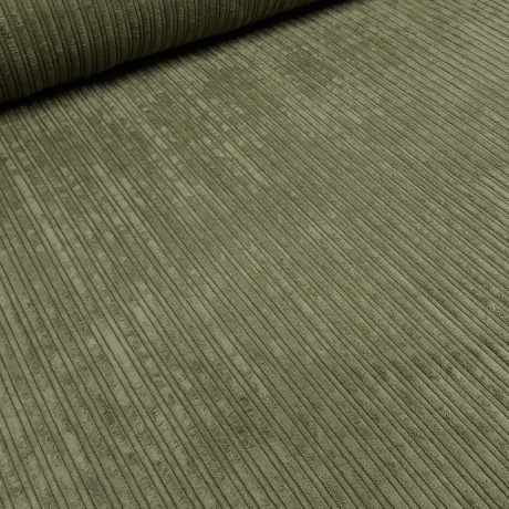 Stoff Cord mit Faux Fellabseite khaki oliv Breitcord Jackenstoff