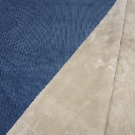Stoff Cord mit Faux Fellabseite jeans blau Breitcord Jackenstoff