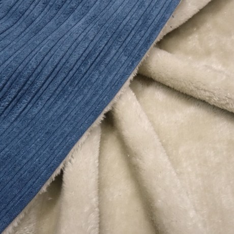 Stoff Cord mit Faux Fellabseite jeans blau Breitcord Jackenstoff