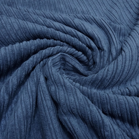 Stoff Cord mit Faux Fellabseite jeans blau Breitcord Jackenstoff