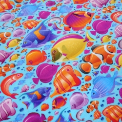 Stoff Baumwolle Jersey bunte Fische türkis aqua orange gelb lila