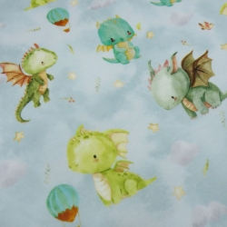 Stoff Baumwolle French Terry Sweatshirtstoff Drachen grün blau