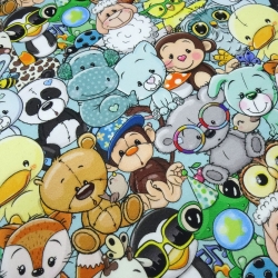 Stoff Baumwolle French Terry Crazy Animals Tiere mint multicolor