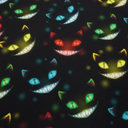 Stoff Baumwolle Jersey Ghost Cats Grinsekataze schwarz rot bunt