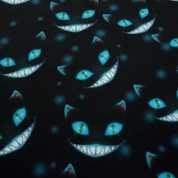 Stoff Baumwolle Jersey Ghost Cats Grinsekataze schwarz türkis