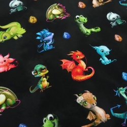 Stoff Baumwolle Jersey Cute Dragons Drachen schwarz grün rot bunt