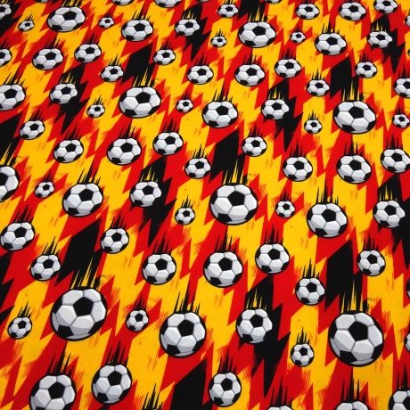 Stoff Baumwolle Jersey Fußball Soccer schwarz rot gold weiß