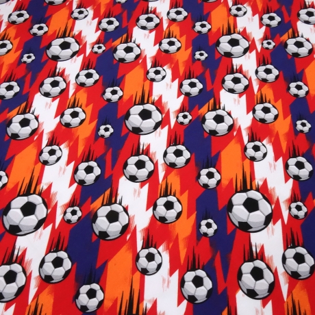 Stoff Baumwolle Jersey Fußball Soccer Bälle blau rot orange weiß