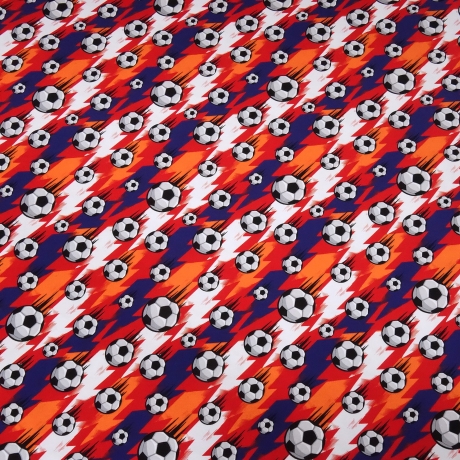 Stoff Baumwolle Jersey Fußball Soccer Bälle blau rot orange weiß