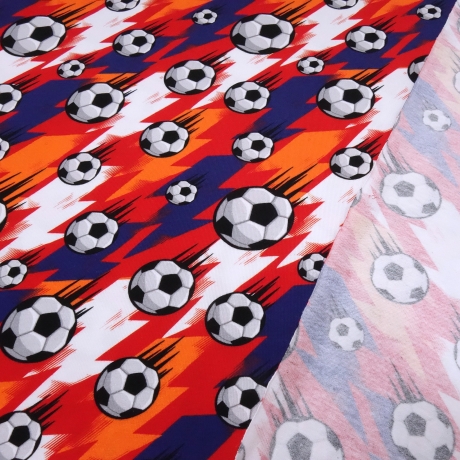 Stoff Baumwolle Jersey Fußball Soccer Bälle blau rot orange weiß